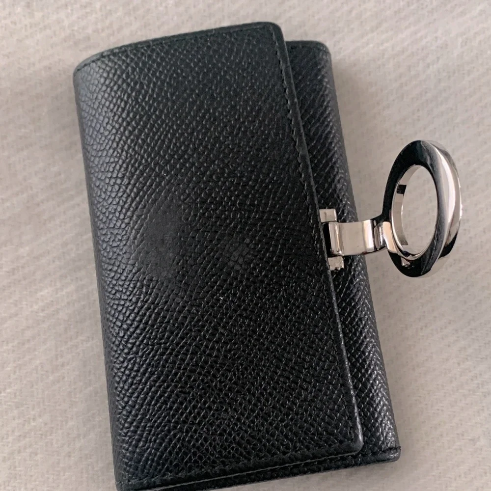 BVLGARI Key Holder Black Textured Leather